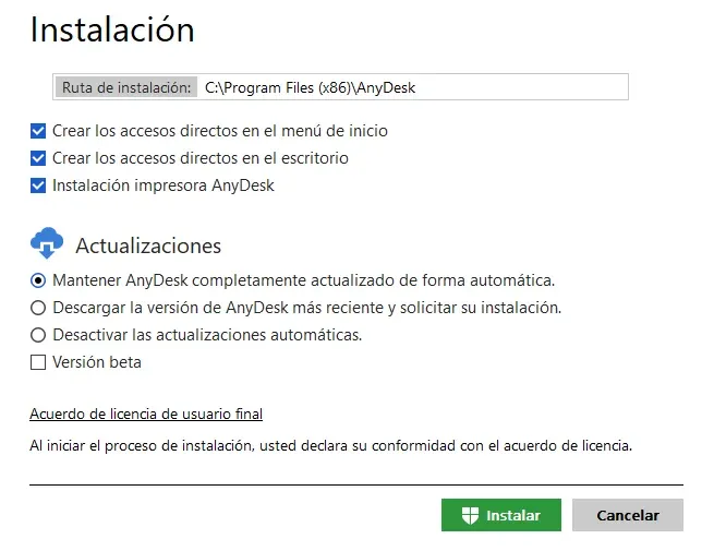 AnyDesk - Installation Menu