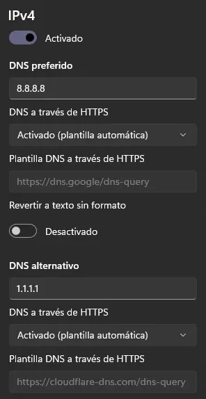 habilitar DNS Over HTTPs en windows 11
