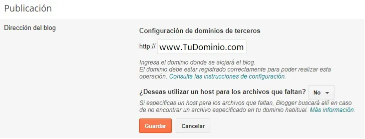 Place a custom domain on a Blog add domain in blogger