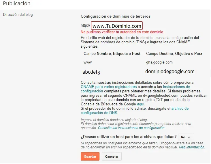 Place a custom domain on a Blog verify domain authority in blogger