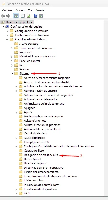 Navegación en el Editor de Directivas de Grupo (continuación)