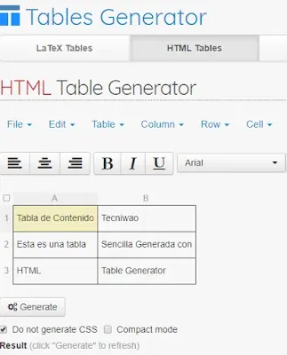 Tables generator
