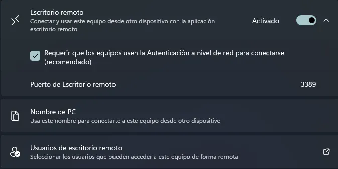 Configuración del Escritorio Remoto de Windows - Autenticación
