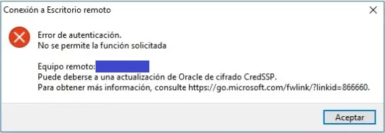 Solución al error del oráculo de cifrado CredSSP en Escritorio Remoto (Windows)