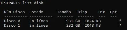 diskpart listing hard drives with cli