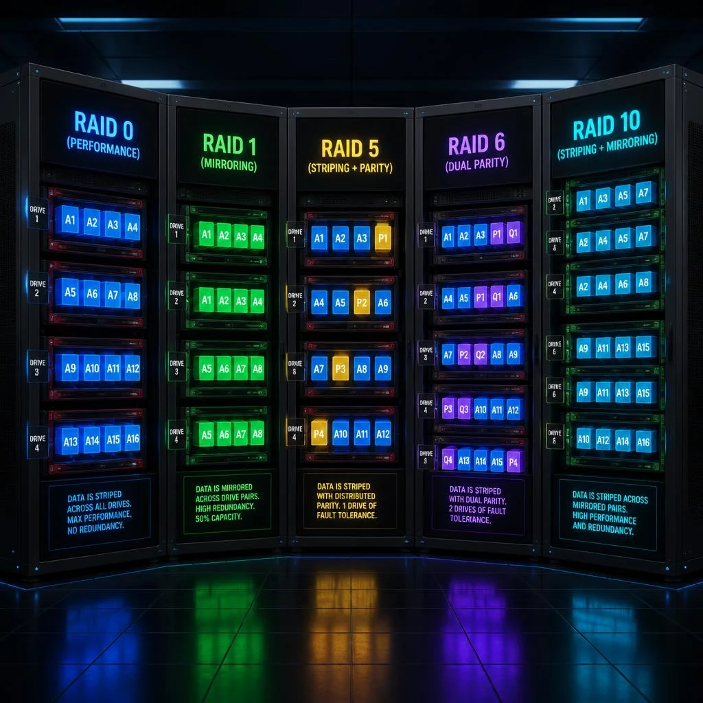 Niveles RAID Explicados: RAID 0, 1, 5, 6, 10 y Cuándo Usar Cada Uno