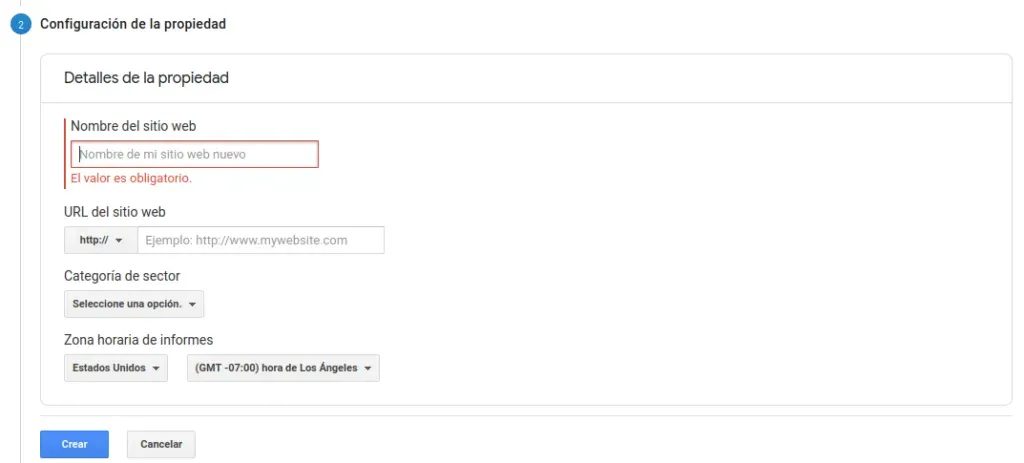implementar Google Analytics - configuration of property