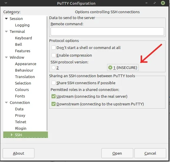 SSHv1 Connection in Putty
