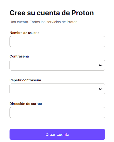 crear cuenta en ProtonVPN