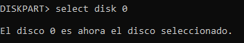 seleccionando discos con diskpart