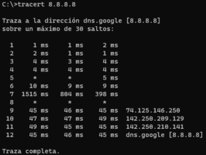 tracert a google