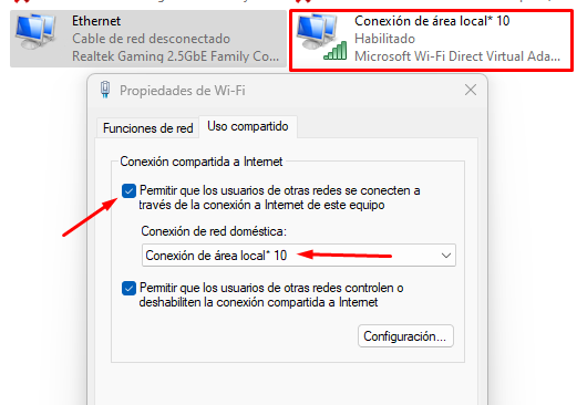 como compartir el internet compartir adaptador de red windows 11