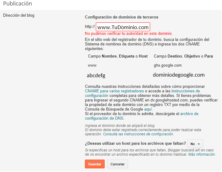 Colocare un dominio propio a un Blog verificar autoridad de dominio en blogger