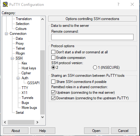 Configuración SSHv2 y SSHv1 Putty