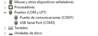 Administrador de dispositivos con puerto serial USB