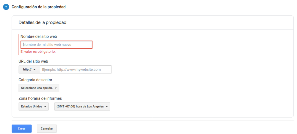 implementar Google Analytics - configuracion de propiedad